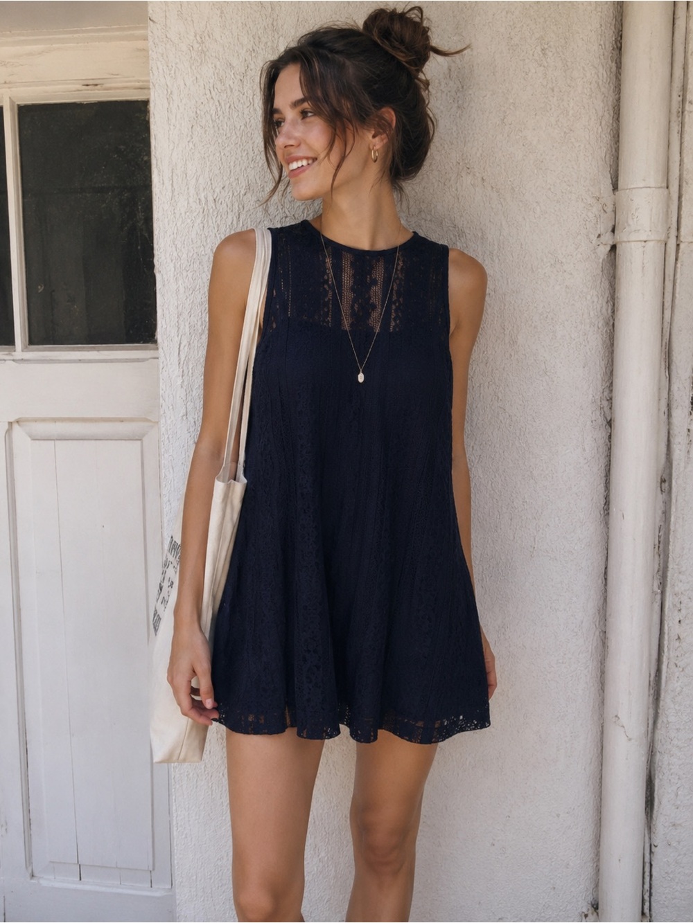 Abercrombie & Fitch Y2K Navy Lace Babydoll Mini Dress XS Fairy Grunge Boho